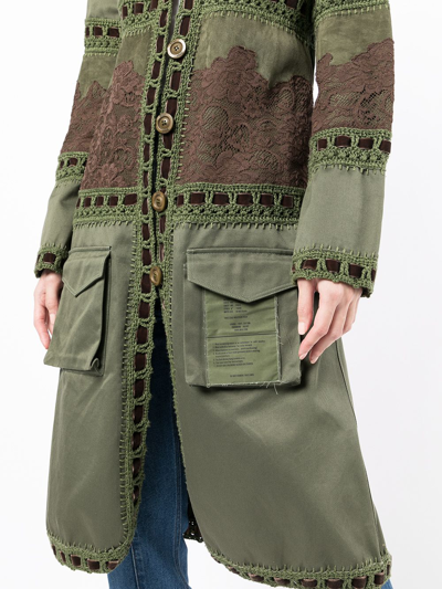 Pre-owned Dior  Lace Detail Single-breasted Coat In Green