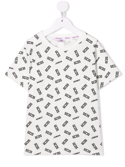 Gcds Teen Cotton Logo-print T-shirt In White