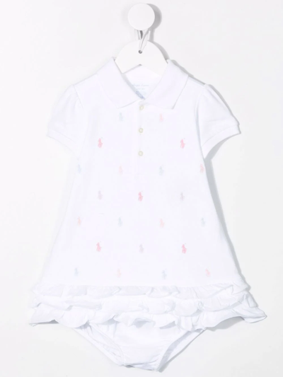 Shop Ralph Lauren Embroidered-logo Cotton Dress In White