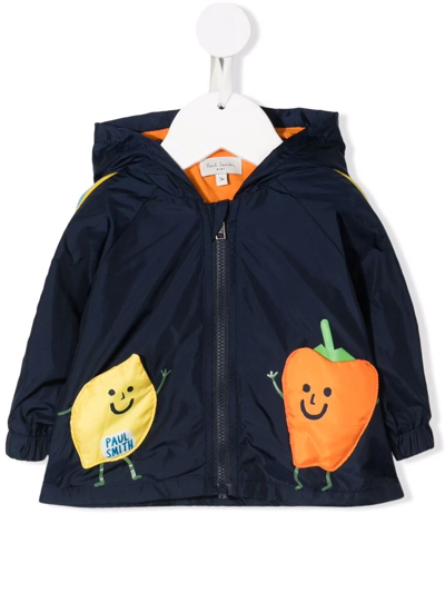 Shop Paul Smith Junior Fruit Print Hooded Jacket In Blue