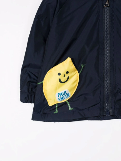 Shop Paul Smith Junior Fruit Print Hooded Jacket In Blue