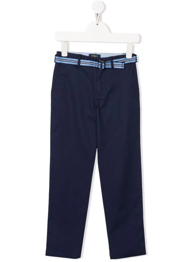 Shop Ralph Lauren Slim-cut Belted Trousers In Blue