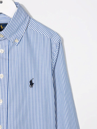 Shop Ralph Lauren Embroidered-logo Striped Shirt In Blue