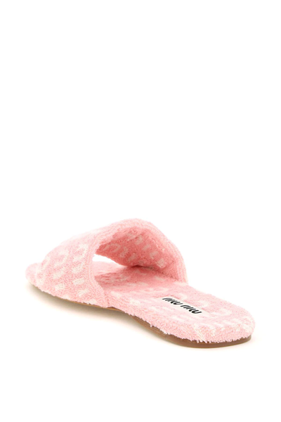 Shop Miu Miu Logo Terrycloth Slides In Pink,white