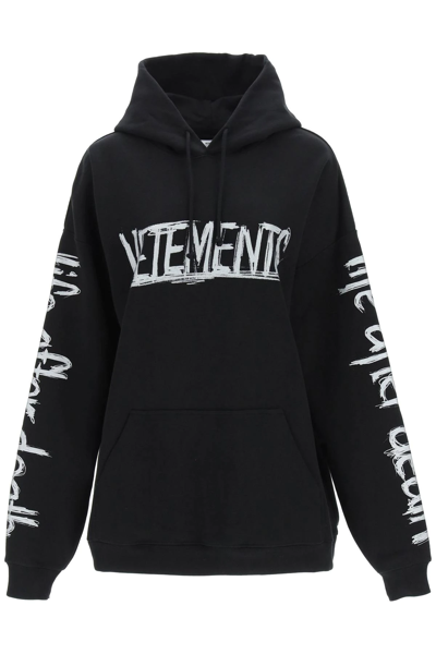 Shop Vetements World Tour Hoodie In Black,silver