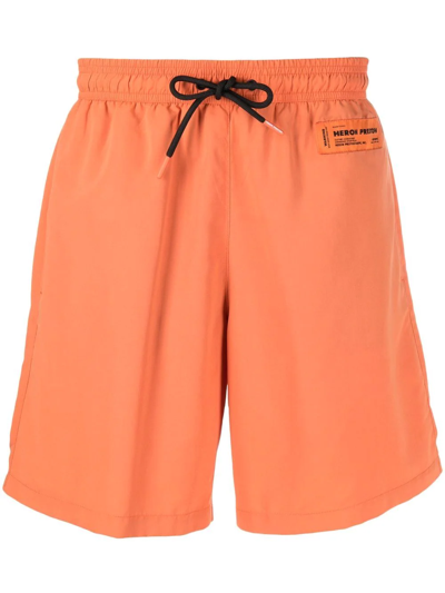 Heron Preston Logo Drawstring Swim Shorts In Orange