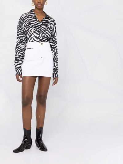 Shop Philipp Plein Denim Mini Skirt In 01so Summer Snow