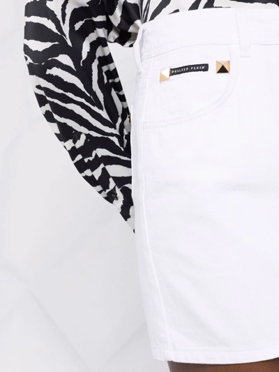 Philipp Plein Denim Mini Skirt In 01so Summer Snow