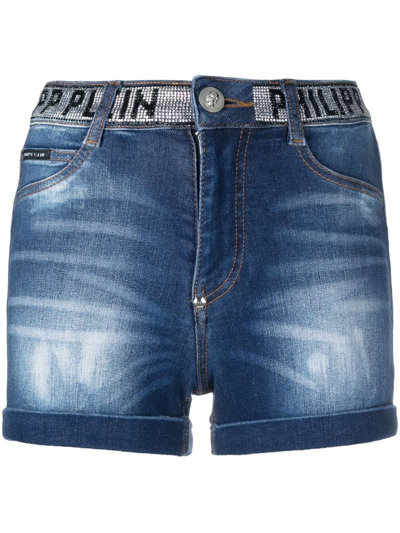 Shop Philipp Plein Stones Hot Pants In Blue