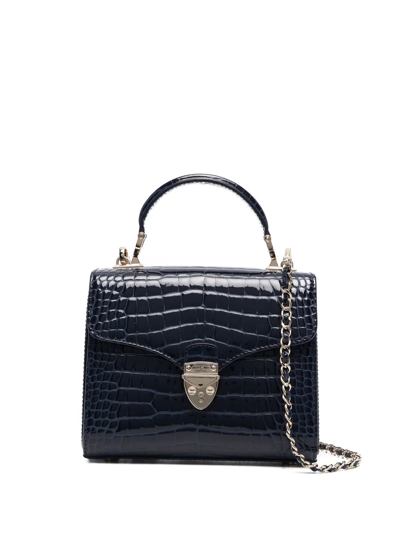 Aspinal Of London Mayfair Midi Crocodile-embossed Bag In Blue