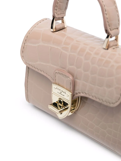 Shop Aspinal Of London Mayfair Nano Crocodile-embossed Bag In Neutrals