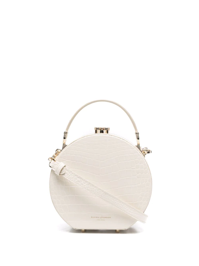 Shop Aspinal Of London Hat Box Crocodile-embossed Bag In Neutrals