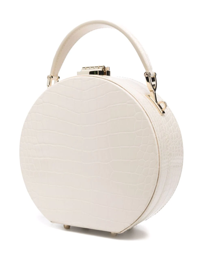 Shop Aspinal Of London Hat Box Crocodile-embossed Bag In Neutrals