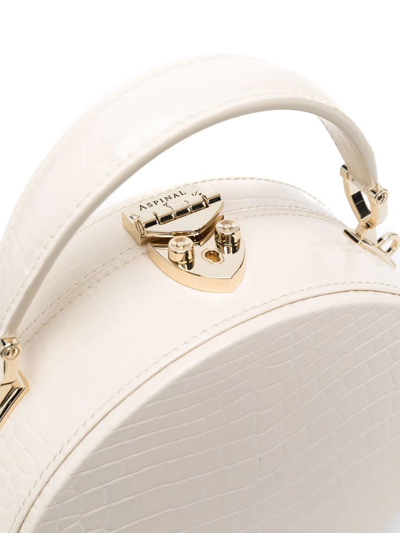 Shop Aspinal Of London Hat Box Crocodile-embossed Bag In Neutrals