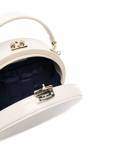 Shop Aspinal Of London Hat Box Crocodile-embossed Bag In Neutrals