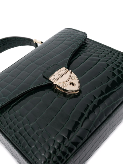 Shop Aspinal Of London Mayfair Midi Crocodile-embossed Bag In Green