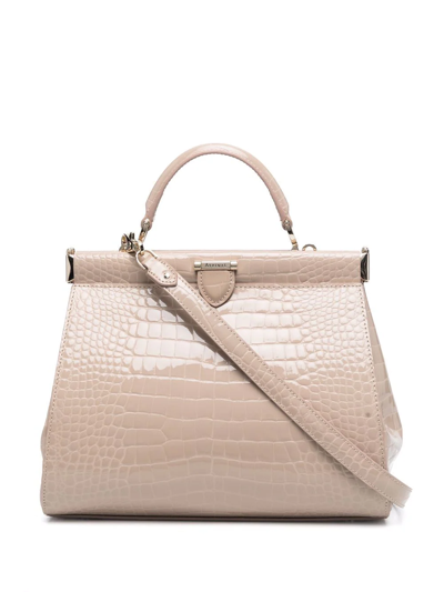 Shop Aspinal Of London Florence Small Crocodile-embossed Bag In Neutrals