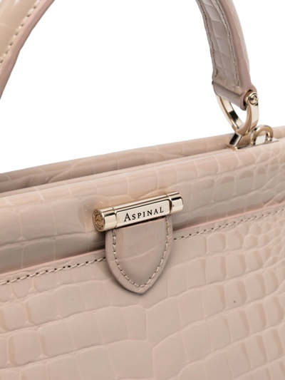 Shop Aspinal Of London Florence Small Crocodile-embossed Bag In Neutrals