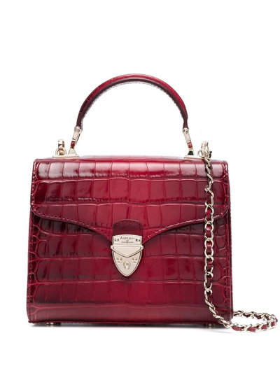 Aspinal Of London Womens Cherry Mayfair Midi Crocodile-embossed Leather Top-handle Bag In Burgundy