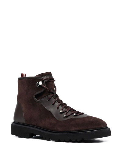 Shop Bally Lace-up Suede Boots In Brown