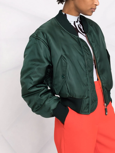 Shop Stella Mccartney Cropped Bomber Jacket In Green