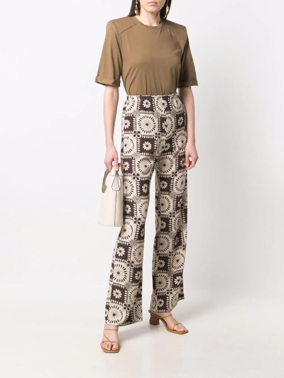 Shop Nanushka Tile-print Slip-on Straight-leg Trousers In Brown