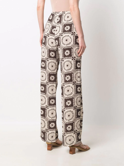 Shop Nanushka Tile-print Slip-on Straight-leg Trousers In Brown
