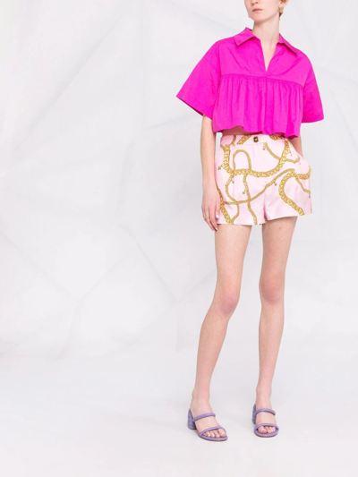 Shop Versace Chain-print High-waisted Shorts In Pink