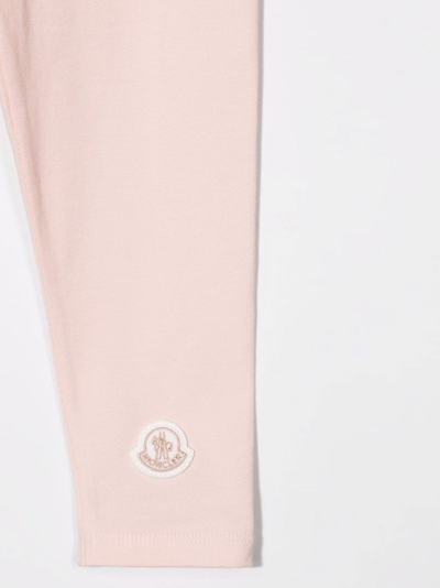 Shop Moncler Logo Patch Mid-rise Leggings In Pink