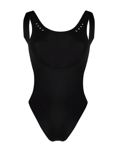 Shop Moncler Cut-out Open-back Swimsuit In Black