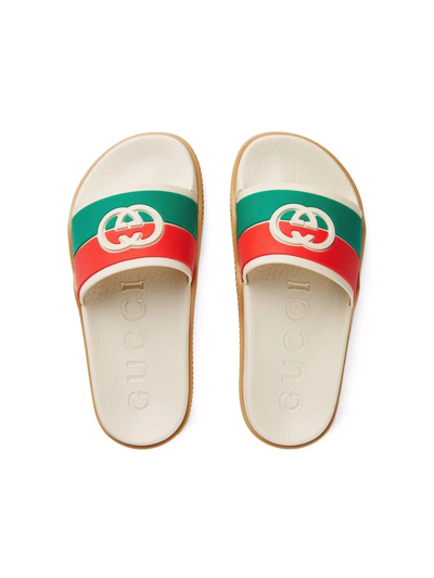 Shop Gucci Logo-debossed Slides In White