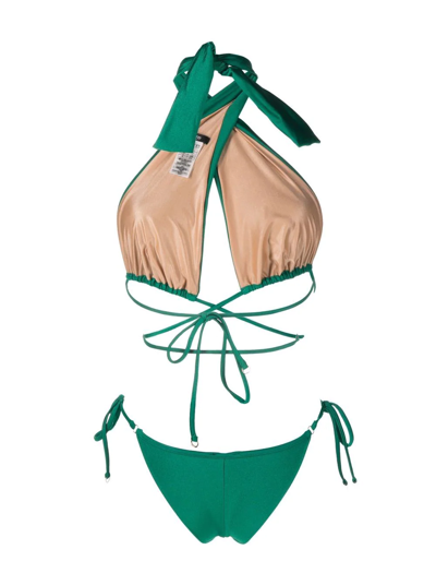 Noire Swimwear Satin-finish Triangle-cup Bikini Set In Grün