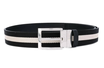 Shop Bally Mens Striped Canvas And Leather Reversible Belt In Black