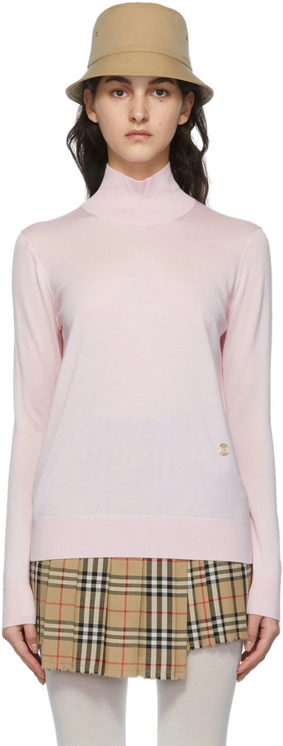 Shop Burberry Pink Nadira Turtleneck In Pale Candy Pink