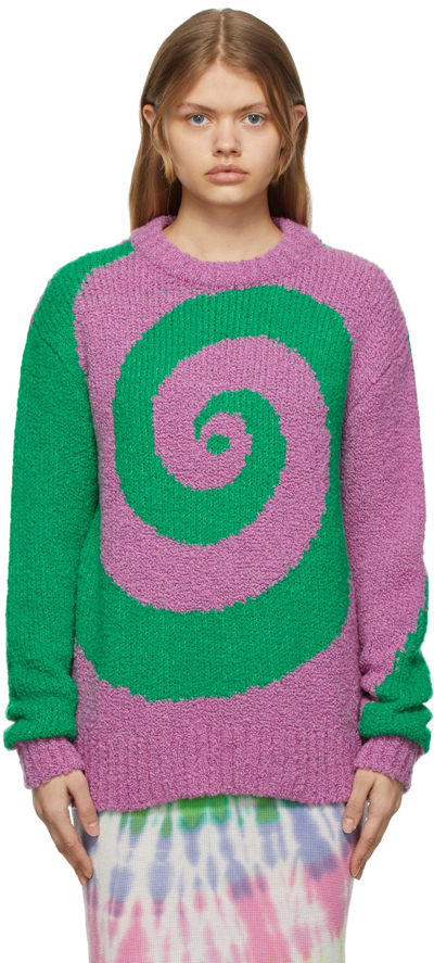 Shop The Elder Statesman Pink & Green Swirled Sweater In Blossom