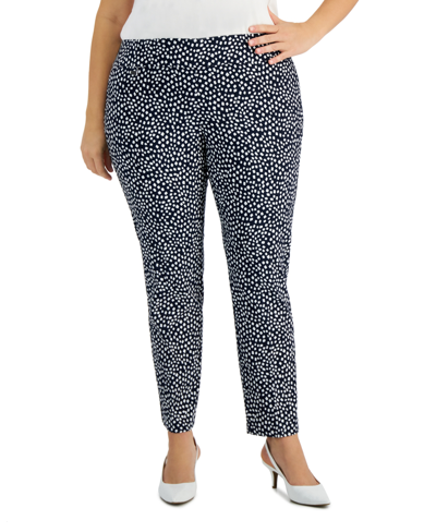 Alfani Plus Size Printed Tummy-control Pants, Created For Macy's In Blue