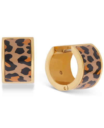 Shop Kate Spade Gold-tone Flower Huggie Hoop Earrings In Leopard