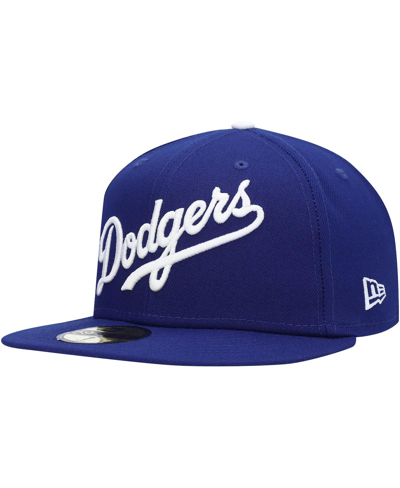 Shop New Era Men's  Royal Los Angeles Dodgers Logo White 59fifty Fitted Hat