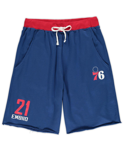 Shop Majestic Men's  Joel Embiid Royal Philadelphia 76ers Big And Tall French Terry Name And Number Shorts