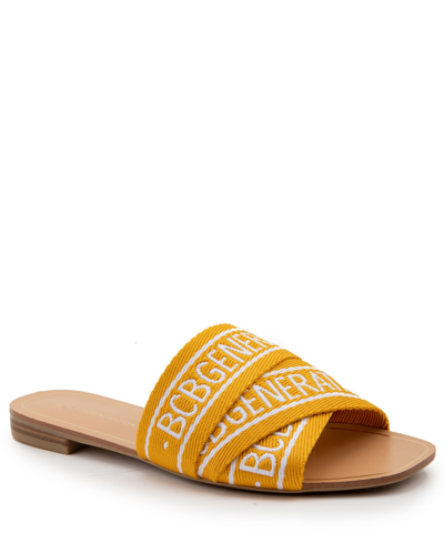 Shop Bcbgeneration Women's Kala Flat Sandals Women's Shoes In Golden Yellow/bright White