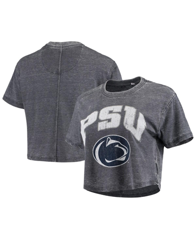PRESSBOX WOMEN'S NAVY PENN STATE NITTANY LIONS EDITH VINTAGE-LIKE BURNOUT CROP T-SHIRT 