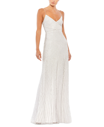 Shop Mac Duggal Sequined V-neck Gown In Pearl