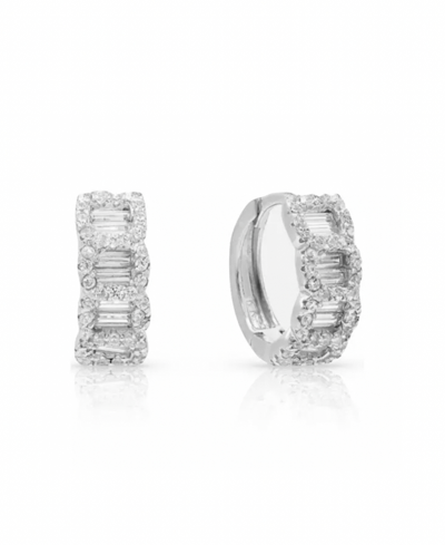 Ben Oni Pave And Baguette Cubic Zirconia Huggie Hoop Earrings In Silver Plated