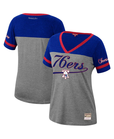 Shop Mitchell & Ness Women's Allen Iverson Heathered Charcoal Philadelphia 76ers Team Captain V-neck T-shirt
