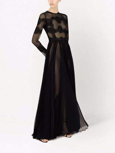 Dolce & Gabbana Floral-lace Detail Long Dress In Black