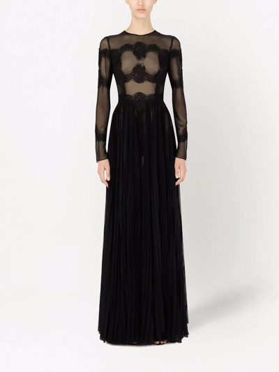 Dolce & Gabbana Floral-lace Detail Long Dress In Black