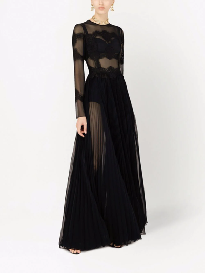 Dolce & Gabbana Floral-lace Detail Long Dress In Black