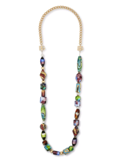 Shop Dolce & Gabbana Multi-glass Bead Necklace In Gold