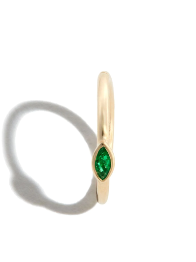 Shop Jacquie Aiche 14kt Yellow Gold Marquise Emerald Single Hoop Earring