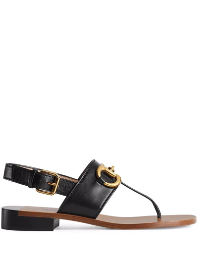 Gucci Horsebit-motif Flat Sandals In Black | ModeSens